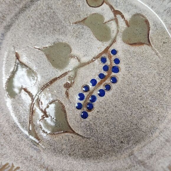 Handmade Deep Dish Pottery Pie Plate with Leaf and Berries Design 9.5" - Picture 3 of 5